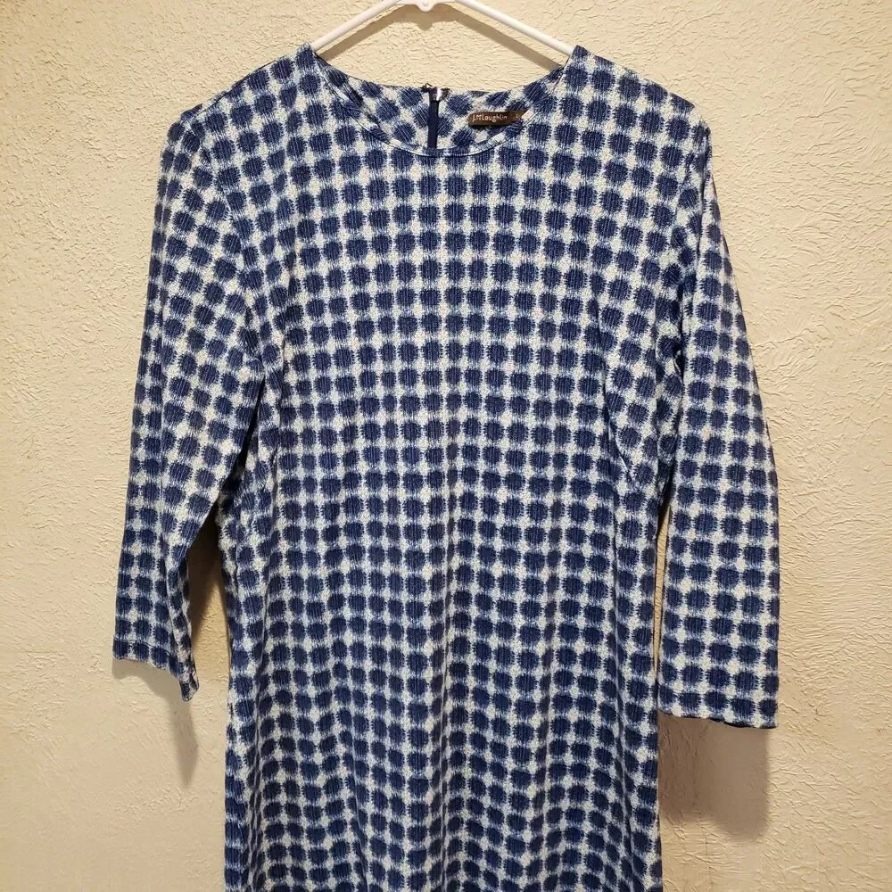 J. McLaughlin blue white zip long sleeve sheath dress size Large